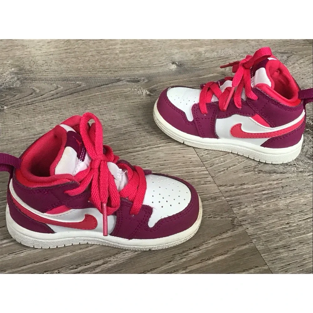 Jordan 1 Mid Shoes Infant 5C Baby Toddler Very Berry Rush Sneakers 644507-661